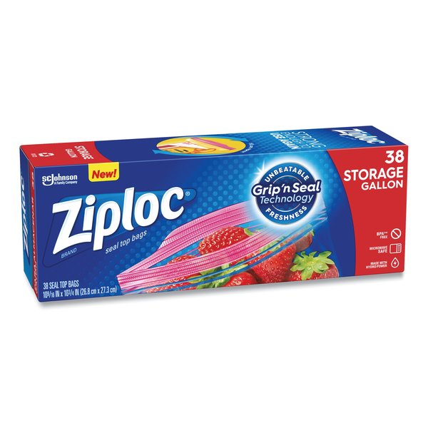 Ziploc Double Zipper Storage Bags, 1gal, 1.75 mil, 10.56 x 10.75, Clear, PK38 314470BX